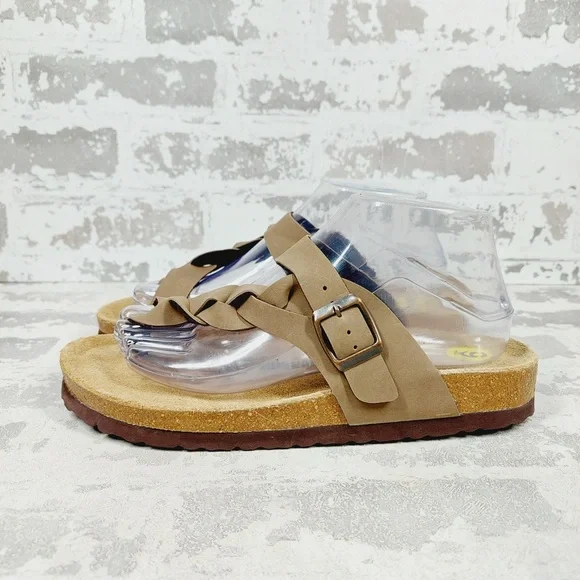 NEW Cushionaire Tan Brown Strappy Buckle Cork Footbed Summer Slide Sandals K28 - Picture 1 of 10